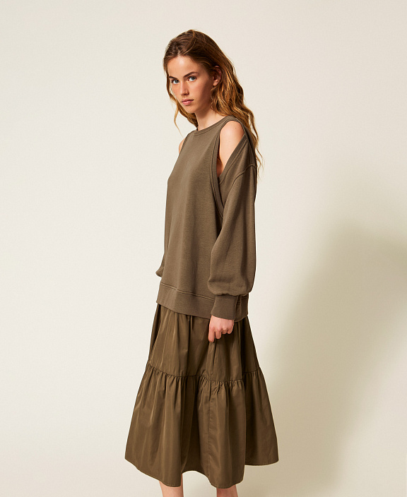 Длинное платье из футера и тафты