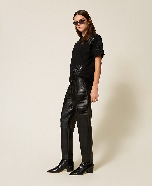 Байкерские брюки с имитацией натуральной кожи