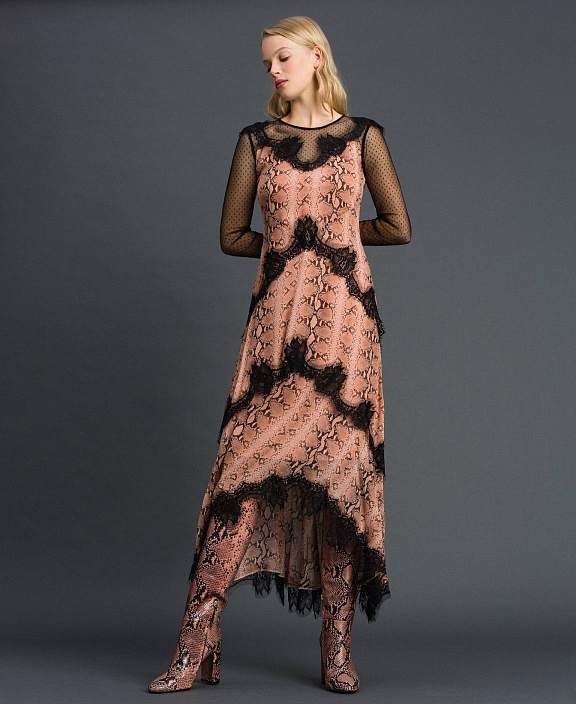 Длинное платье из жоржета с животным принтом