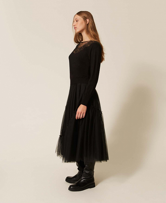 Многослойная юбка миди с тюлем