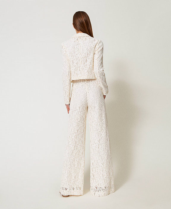 Брюки wide leg из кружева с цветочным узором