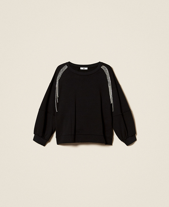 Толстовка с цепочками из стразов и жемчуга