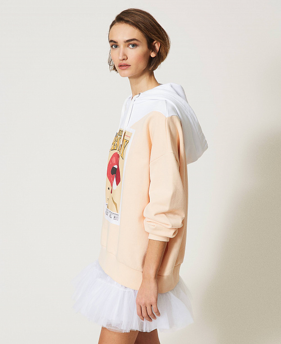 Длинная толстовка в стиле колор-блок с принтом