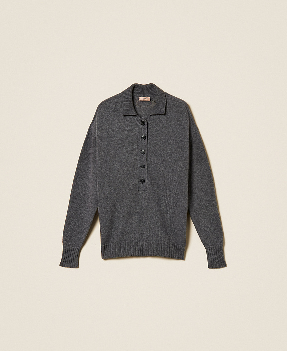 Джемпер из смесовой шерсти с воротником-поло