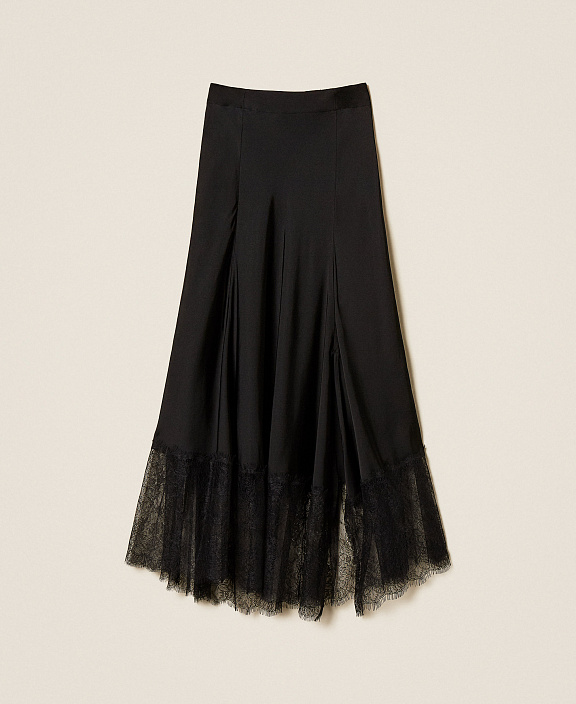 Атласная юбка миди с кружевом