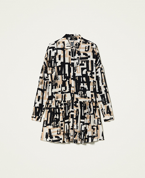 Короткое платье из крепдешина с принтом логотипа