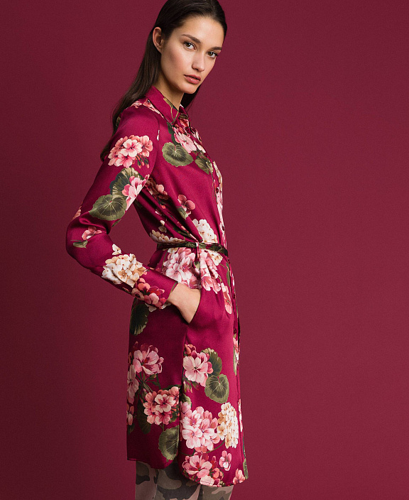 Длинная рубашка с цветочным принтом