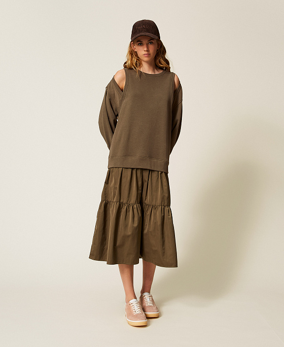 Длинное платье из футера и тафты