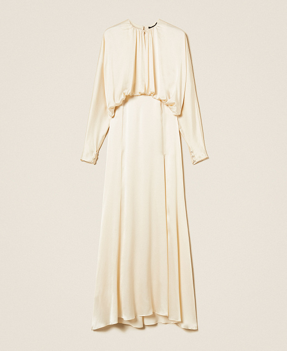 Длинное полушелковое атласное платье