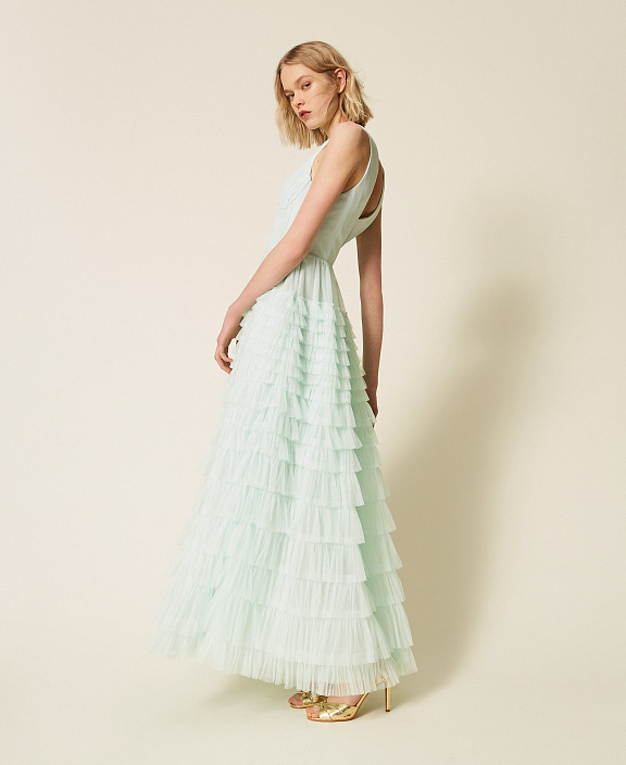 Платье-миди из многослойного тюля с эффектом плиссе