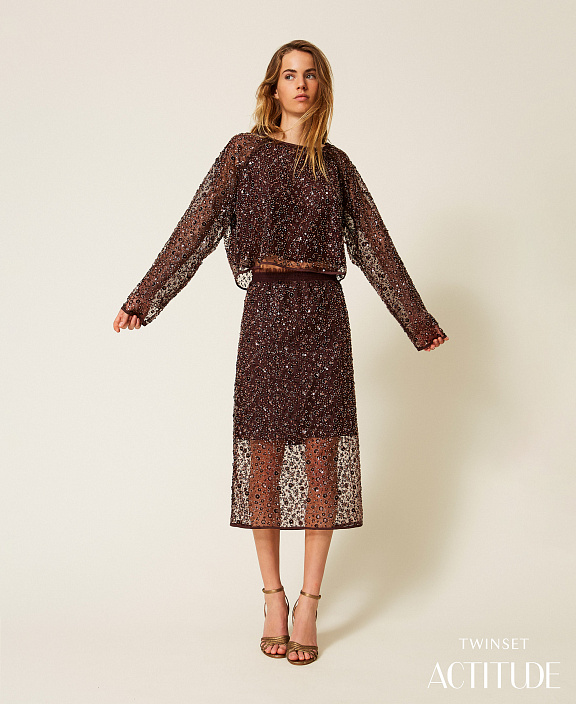 Юбка миди из тюля с пайетками