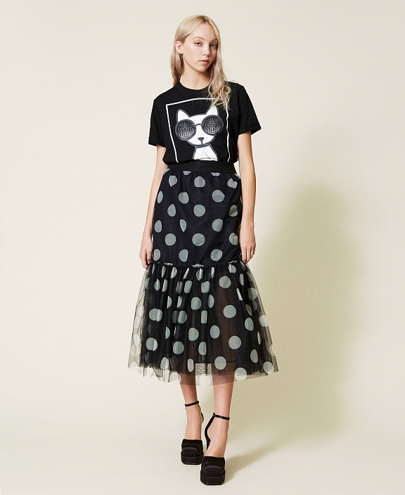 Длинная юбка из тюля в горошек