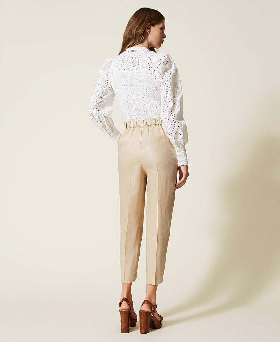 Укороченные брюки из ламинированного льна