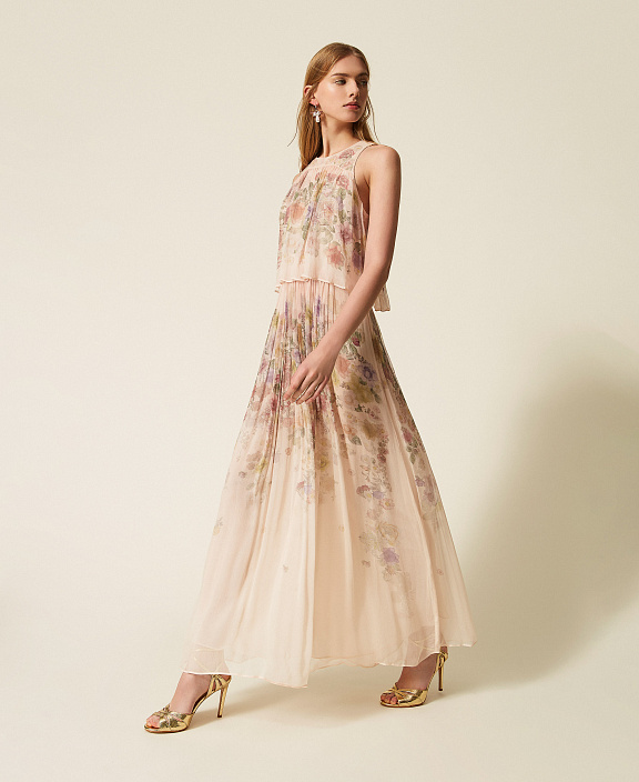 Длинное платье из креп-шифона с цветочным принтом