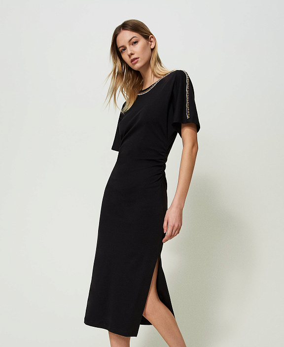 Платье миди со стразами и шатонами