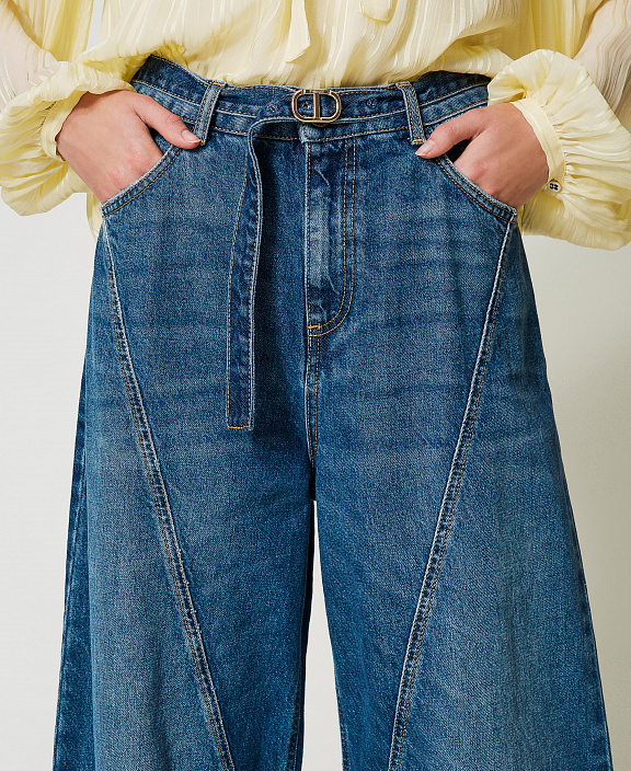 Джинсы wide leg с поясом Oval T