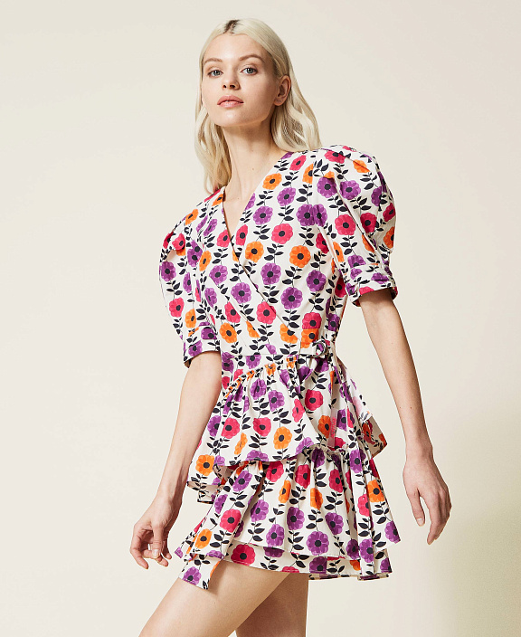 Платье с запахом из поплина с принтом