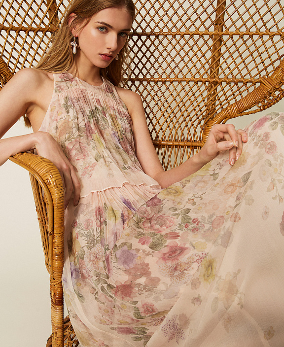 Длинное платье из креп-шифона с цветочным принтом