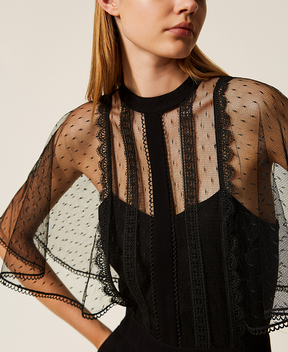 Платье-комбинезон из крепа и тюля плюмети