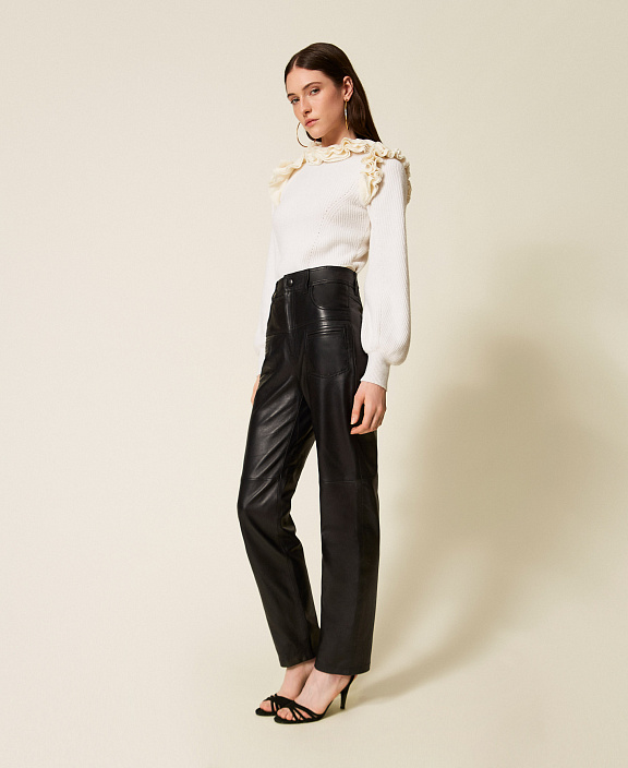 Кожаные брюки с отстрочкой