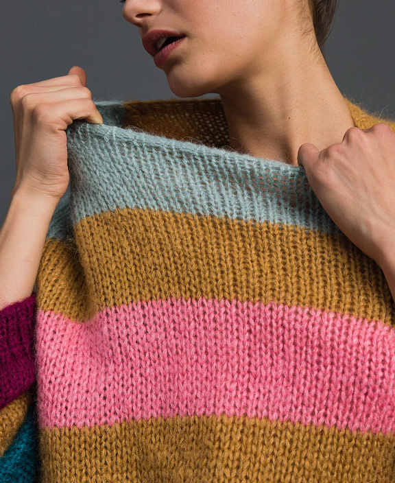 Длинная Трикотажный кардиган в разноцветную полоску