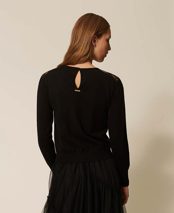 Джемпер со вставкой из органзы с цветочной вышивкой