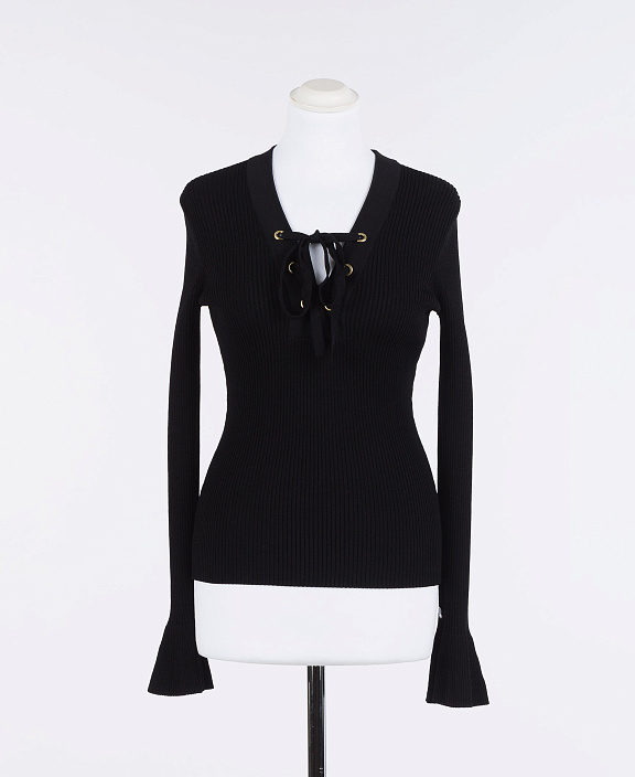 Пуловер с завязками и V-образным вырезом