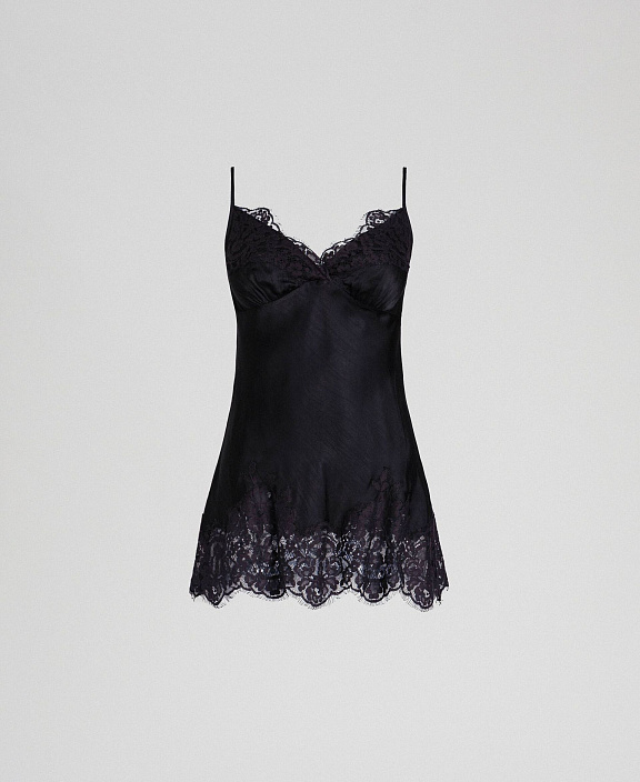 Атласный топ с кружевом