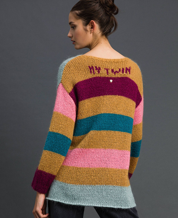 Длинная Трикотажный кардиган в разноцветную полоску