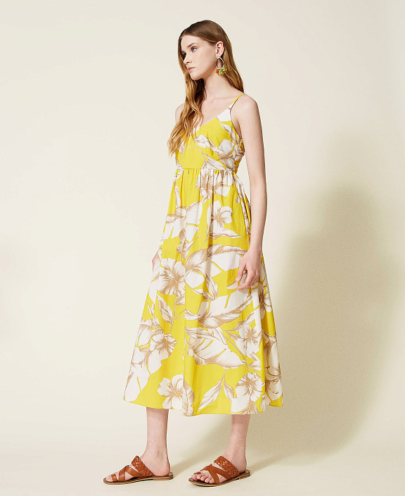 Платье-миди из поплина с цветочным рисунком