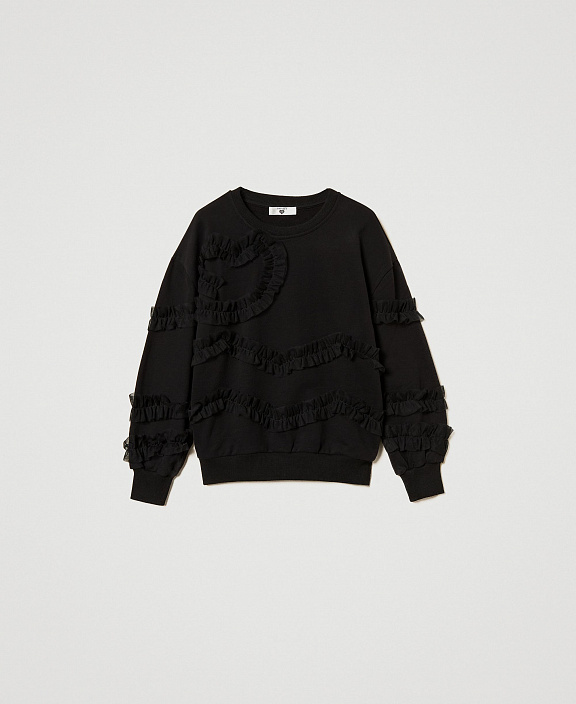 Меланжевая толстовка с рюшами из тюля