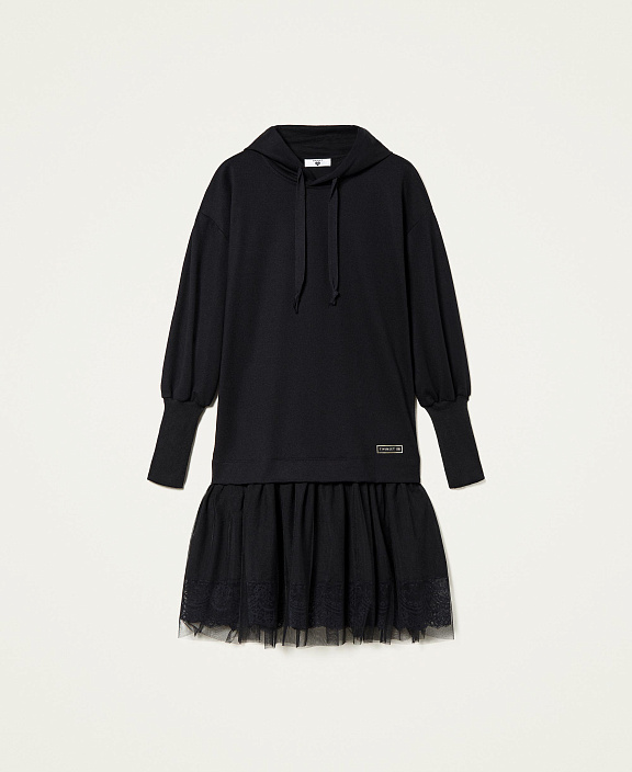 Платье из футера с тюлем и кружевом