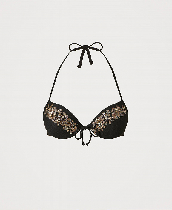 Купальный лиф пуш-ап с вышивкой