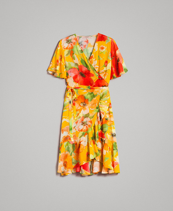 Платье на запах с цветочным принтом