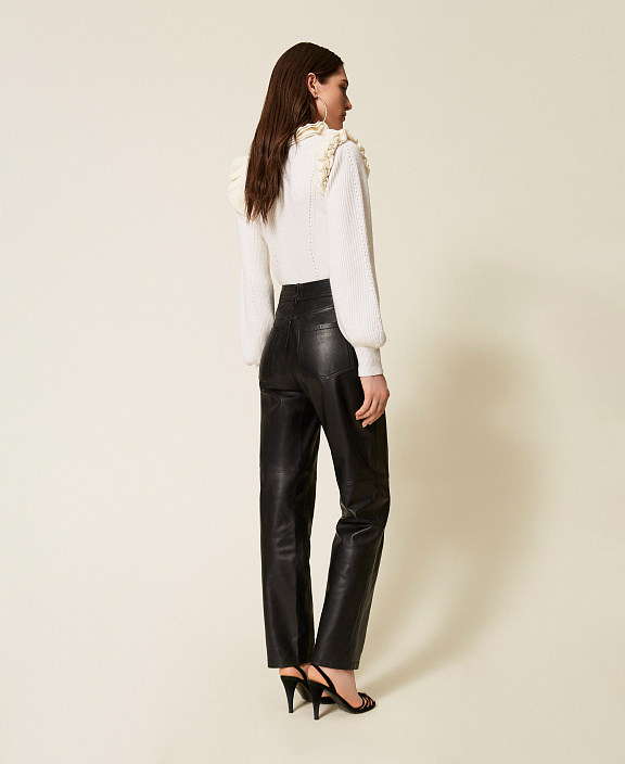 Кожаные брюки с отстрочкой