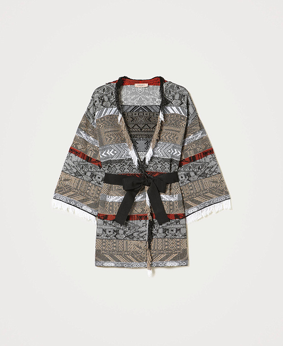 Длинный жаккардовый кардиган с бахромой