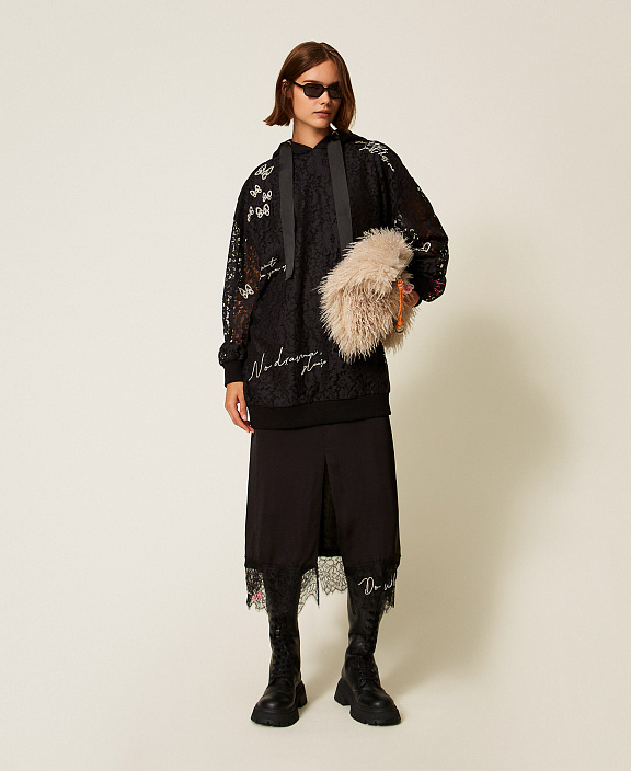 Толстовка макси MYFO из кружева с вышивкой