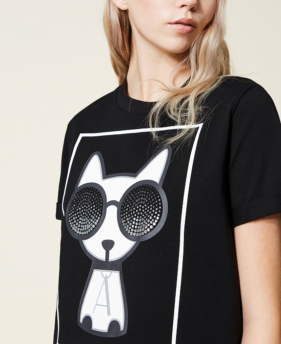 Футболка квадратного кроя с принтом и стразами