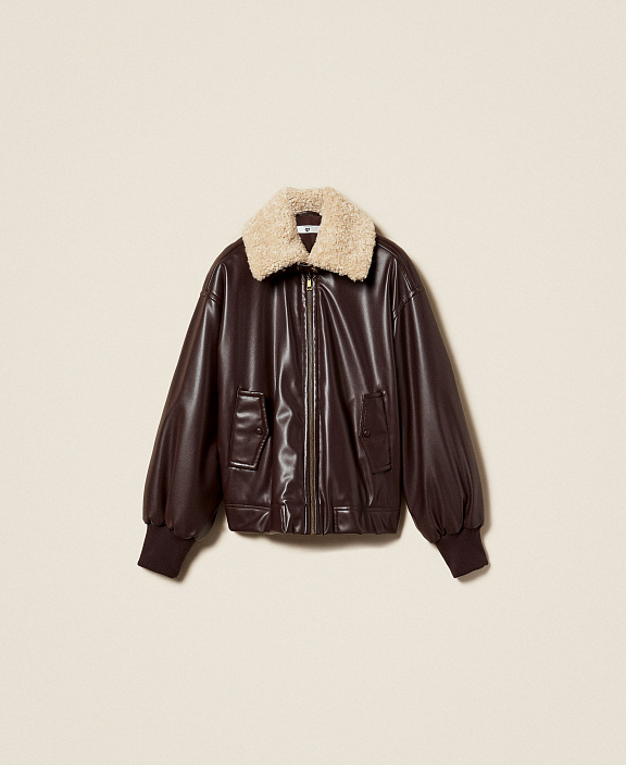 Куртка из искусственной кожи с воротником из искусственного меха