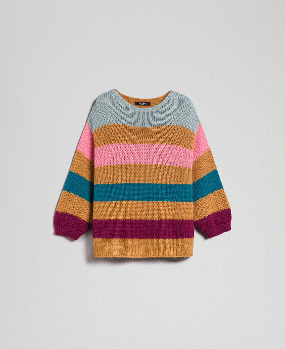 Длинная Трикотажный кардиган в разноцветную полоску