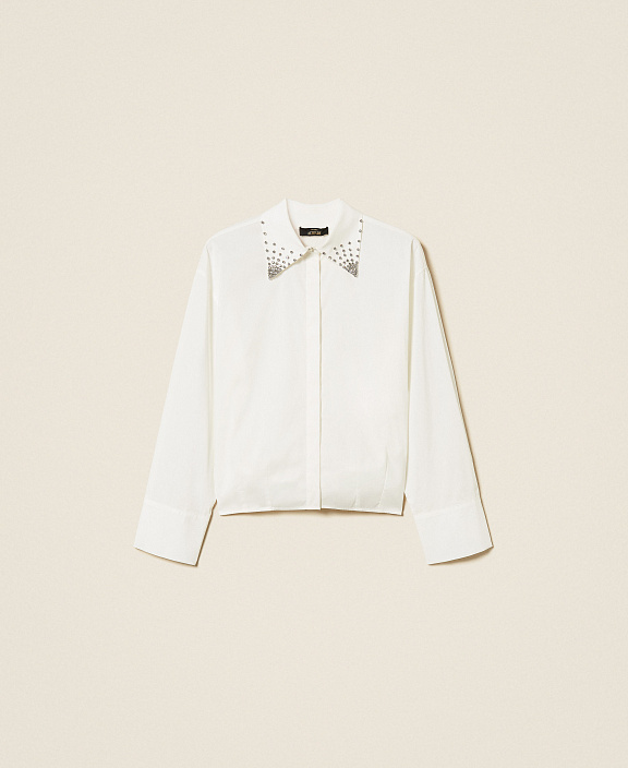 Рубашка из поплина со стразами