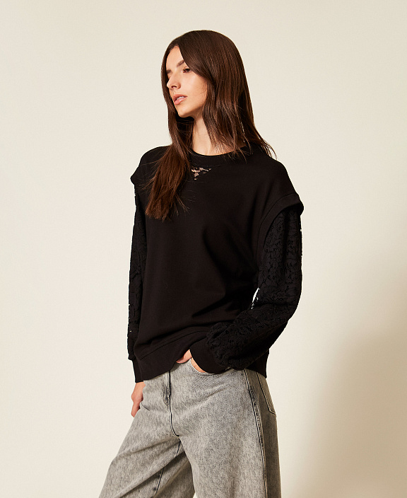 Свитшот с рукавами из кружева