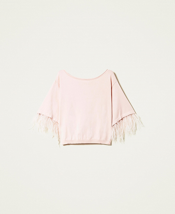 Трикотажная кофта квадратного силуэта с перьями