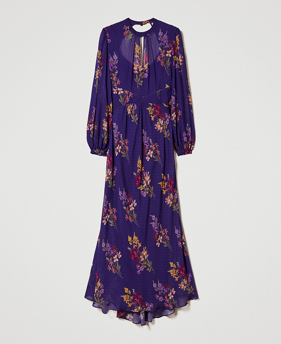 Длинное платье из жоржета в горошек с цветочным рисунком