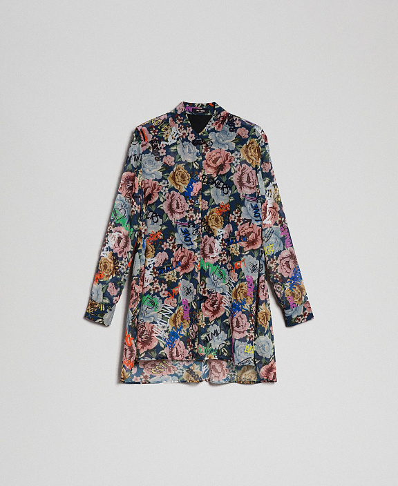 Длинная рубашка с цветочным принтом и граффити