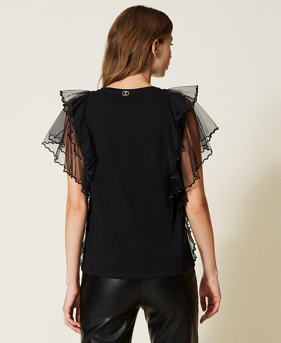 Футболка с рукавами из тюля