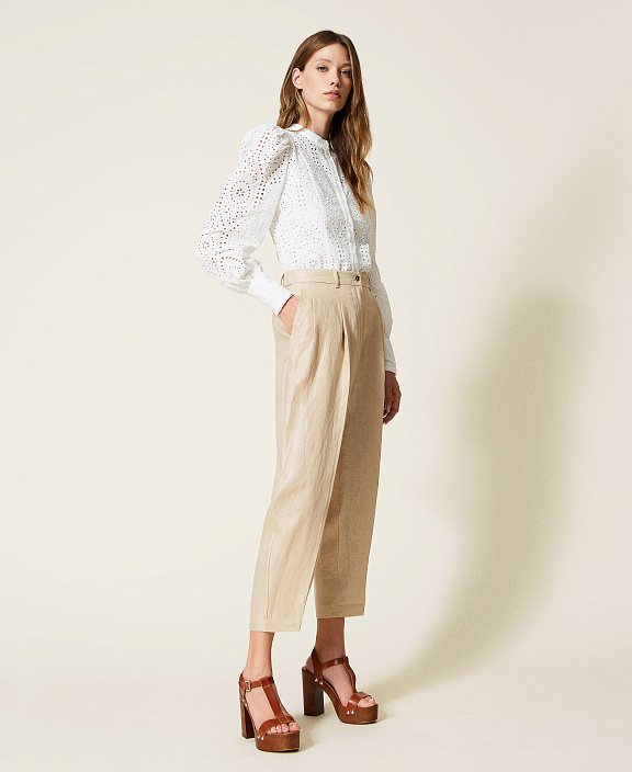 Укороченные брюки из ламинированного льна