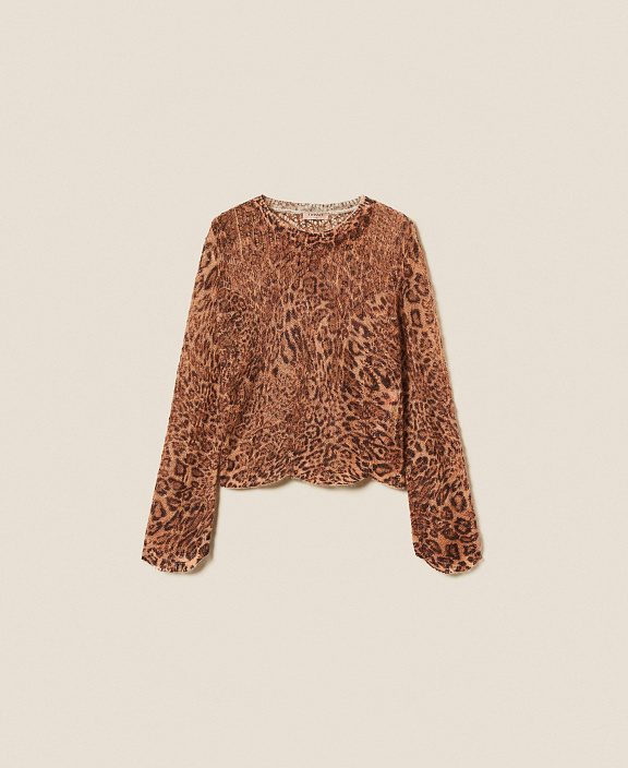 Ажурный джемпер из смесового мохера с животным принтом