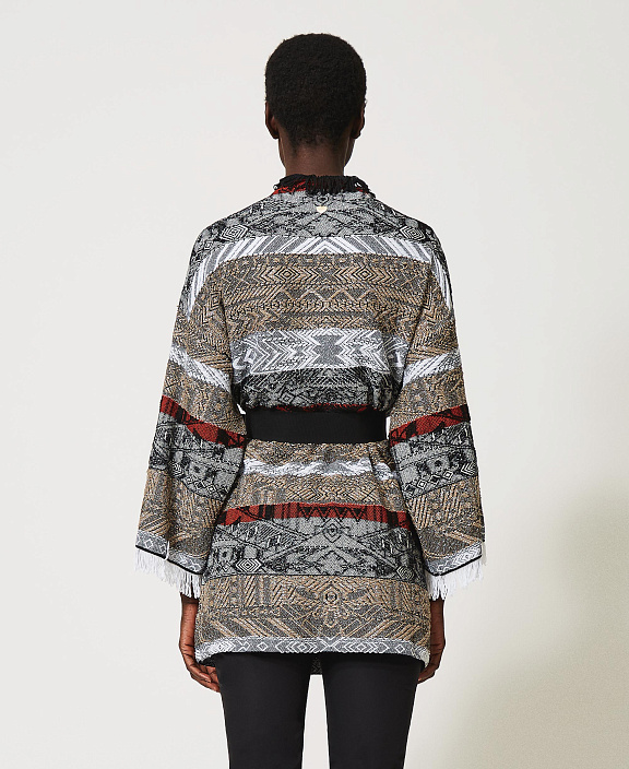 Длинный жаккардовый кардиган с бахромой