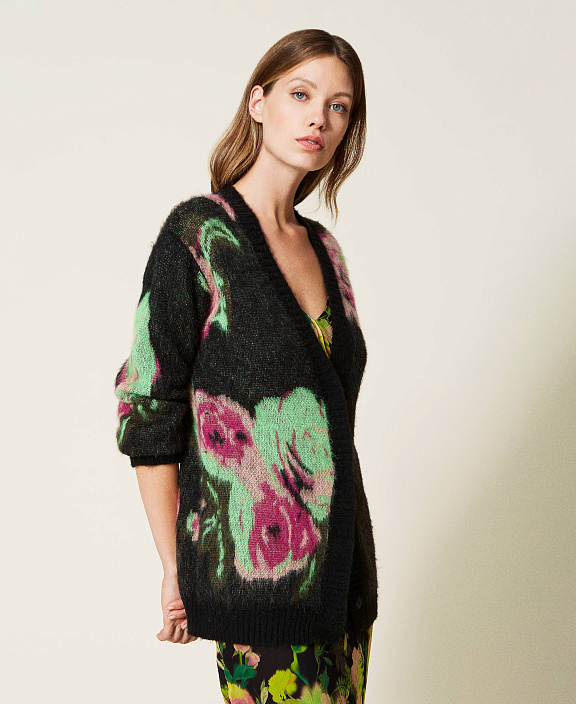 Жаккардовый кардиган из смесового мохера пике